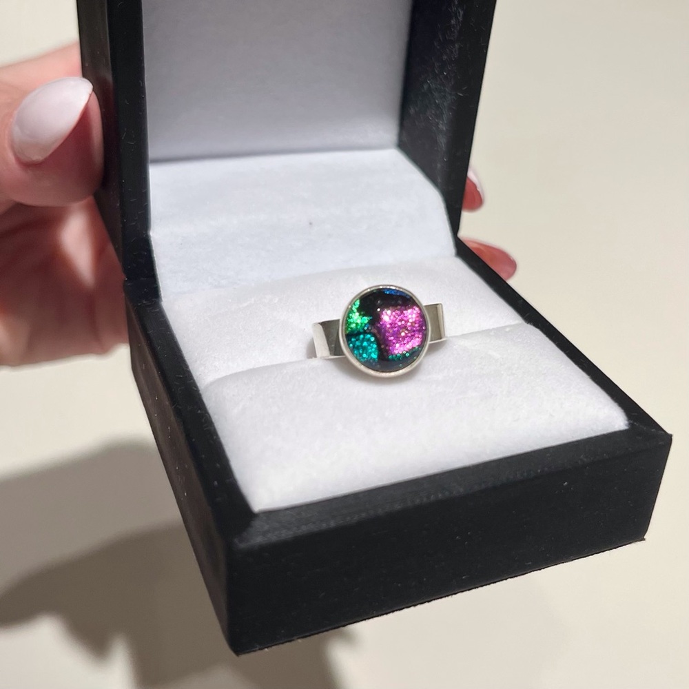 925 Silver Dichroic Glass Ring 6 1/2